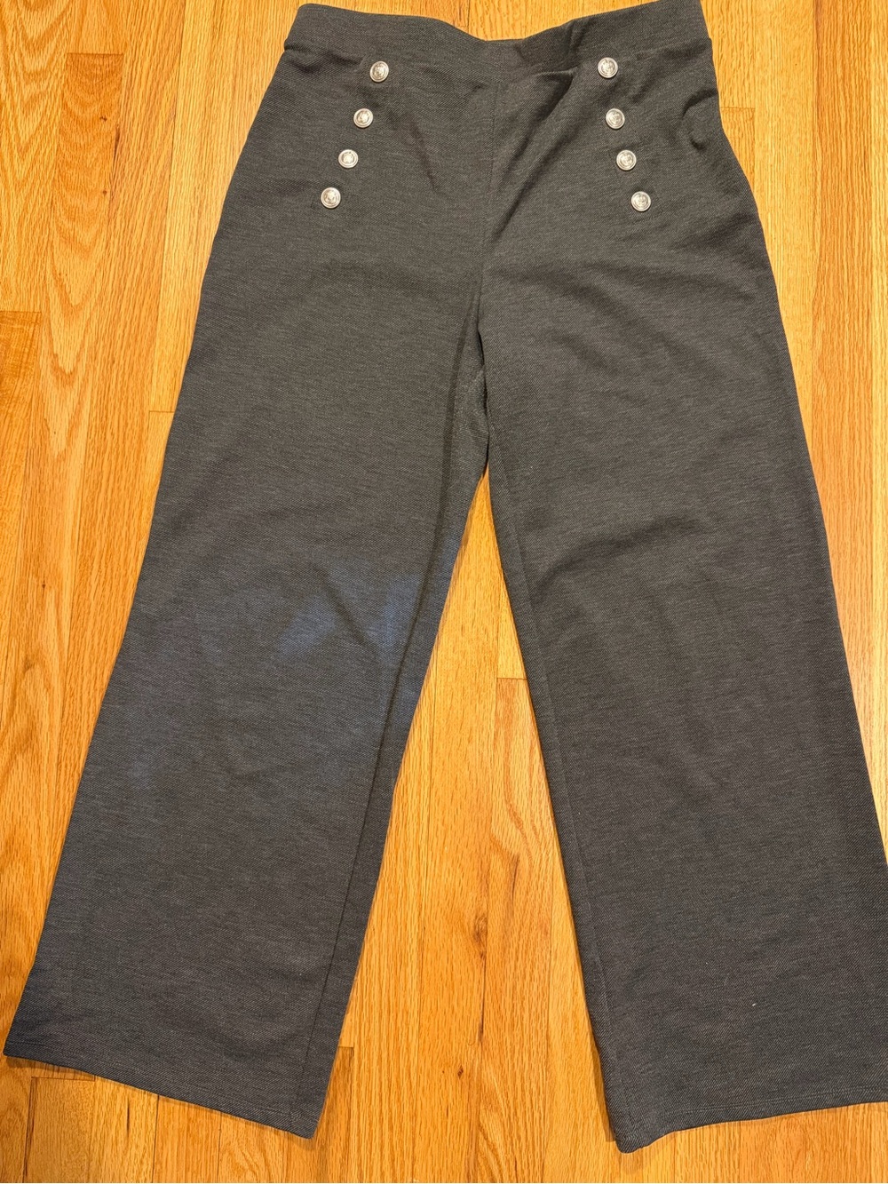 Gray Button-Accent Wide Leg Pants
